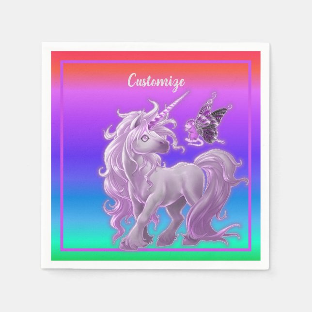 Bright Pastel Rainbow Pink Unicorn Napkins (Front)