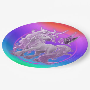 Bright Pastel Rainbow Pink Unicorn Paper Plates