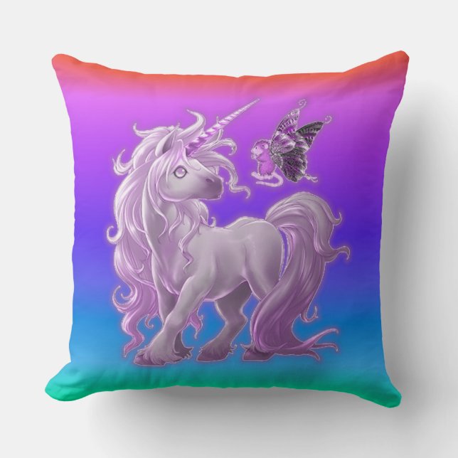 Bright Pastel Rainbow Pink Unicorn Throw Pillow (Front)