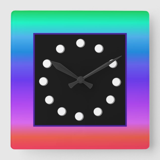 Bright Pastel Rainbow Square Wall Clock (Front)