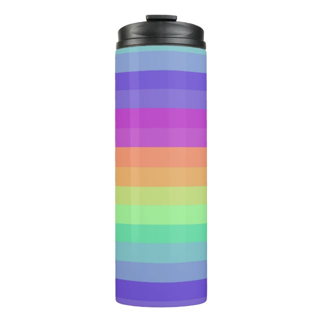 Bright Pastel Rainbow Stripe Thermal Tumbler (Front)