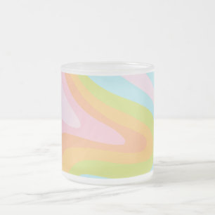 Bright pastel rainbow swirl frosted glass coffee mug