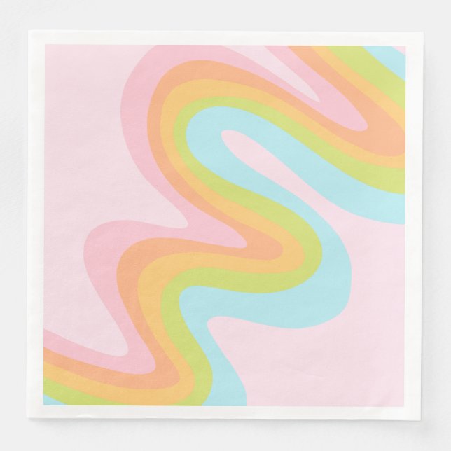 Bright pastel rainbow swirl paper dinner napkins (Front)