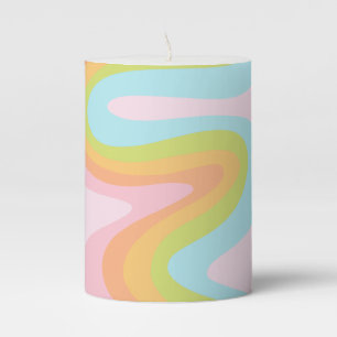 Bright pastel rainbow swirl pillar candle