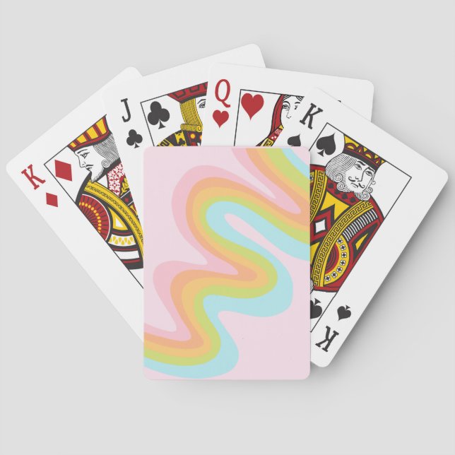 Bright pastel rainbow swirl poker cards (Back)