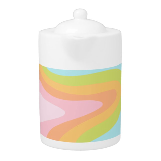 Bright pastel rainbow swirl teapot (Front)