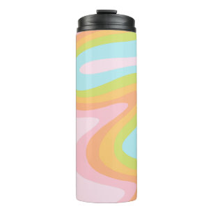 Bright pastel rainbow swirl thermal tumbler
