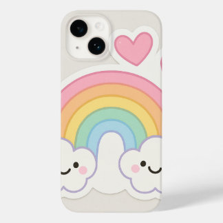 Bright pastel rainbow with smiling faces and heart Case-Mate iPhone 14 case