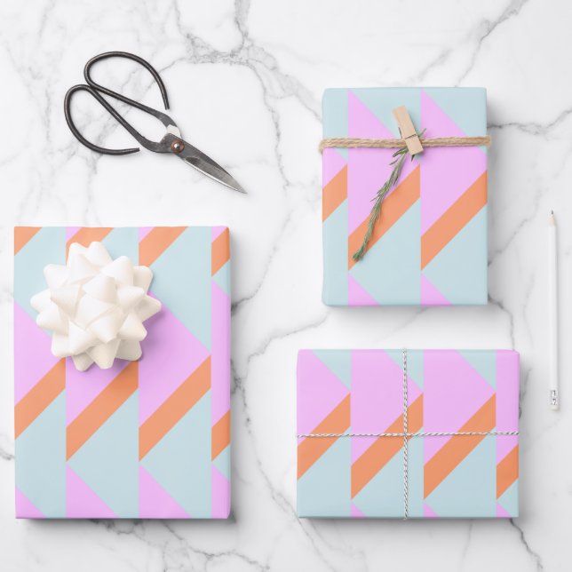 Bright Pastel Retro Geometric Pattern Pink Aqua Wrapping Paper Sheets (Front)