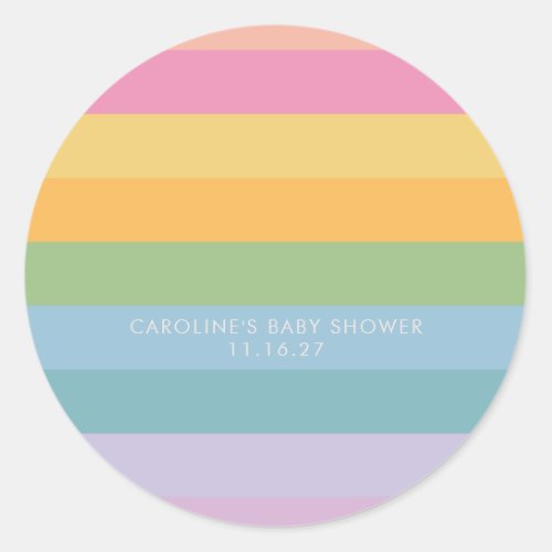 Bright Pastel Stripe Purple Custom Baby Shower Classic Round Sticker
