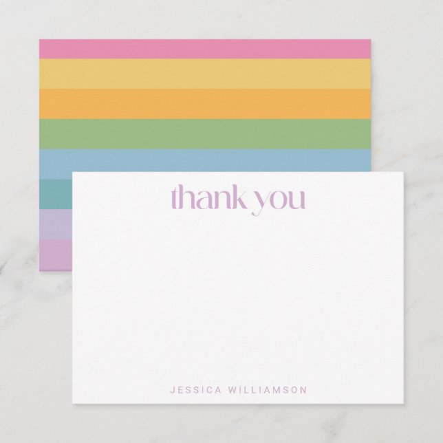 Bright Pastel Stripe Purple Custom Baby Shower  Thank You Card (Front/Back)