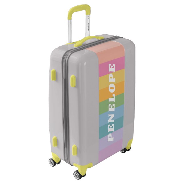 Bright Pastel Stripe Rainbow Personalized Name Luggage (Rotated Left)