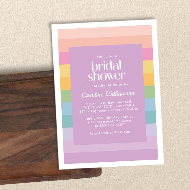 Bright Pastel Stripe Rainbow Purple Bridal Shower Invitation (Creator Uploaded)