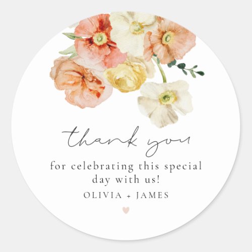 Bright Pastel Watercolor Floral Spring Thank You Classic Round Sticker