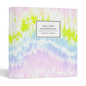 Bright Pastel Watercolor Tie Dye Pattern 3 Ring Binder