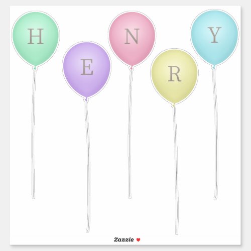 Bright Pastel Whimsical Balloons Custom Letters Sticker