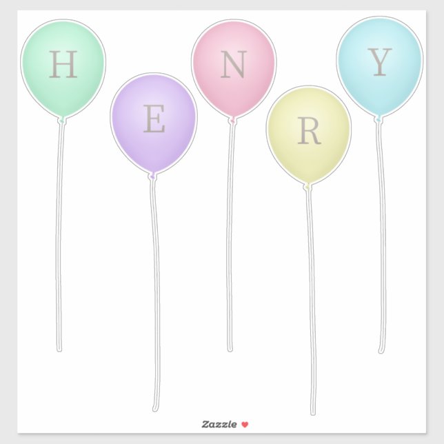Bright Pastel Whimsical Balloons Custom Letters Sticker (Sheet)