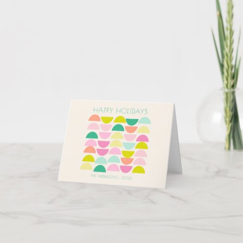 Bright Pastels Geometric Shapes Pink Custom Photo  Holiday Card