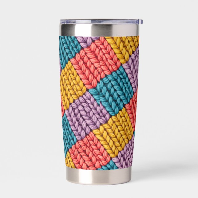 Bright Patchwork Knitted Fabric by Natasha Us   Insulated Tumbler (Left)
