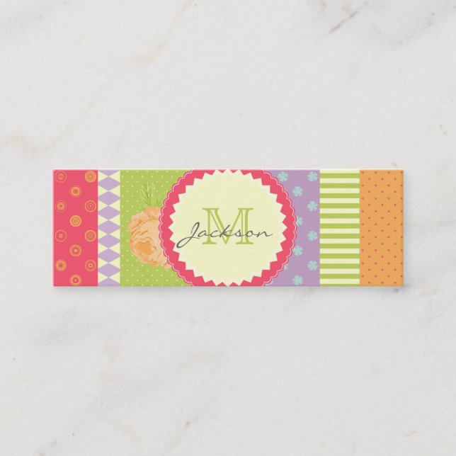 Bright Patchwork-Style Multipatterned Mini Business Card (Front)