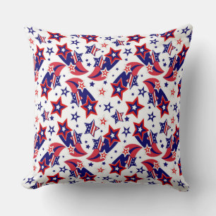 BRIGHT PATRIOTIC RED WHITE BLUE STARS THROW PILLOW