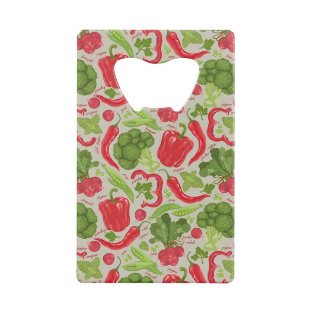 Bright pattern from fresh vegetables credit card bottle opener (Front)