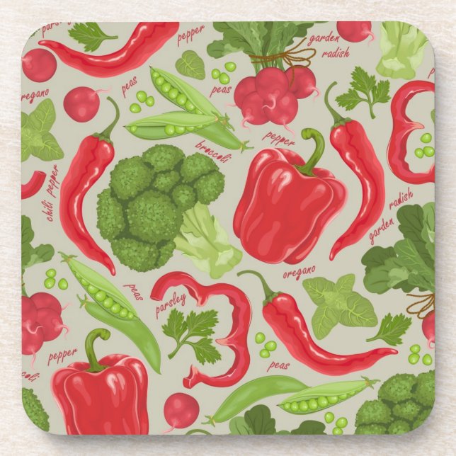 Bright pattern from fresh vegetables drink coaster (Front)