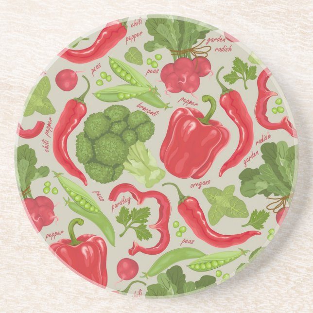 Bright pattern from fresh vegetables drink coaster (Front)