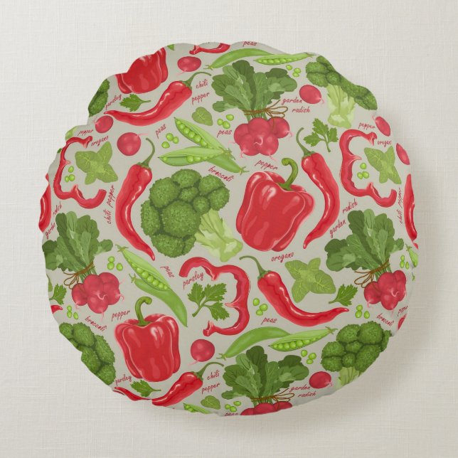 Bright pattern from fresh vegetables round pillow (Front)