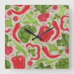 Bright pattern from fresh vegetables square wall clock