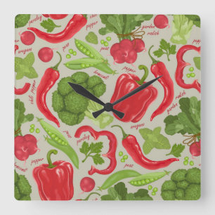 Bright pattern from fresh vegetables square wall clock