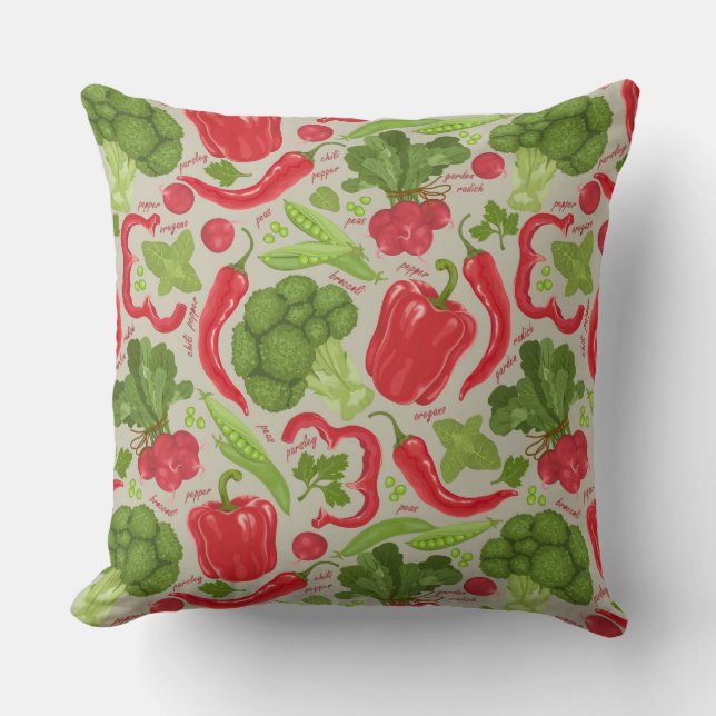 Bright pattern from fresh vegetables throw pillow (Front)
