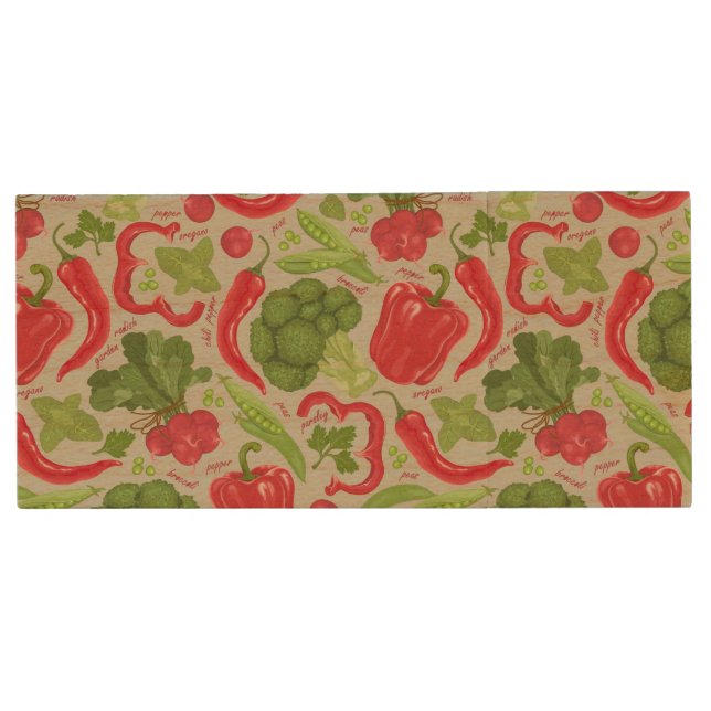 Bright pattern from fresh vegetables wood flash drive (Front)