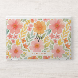 Bright Pattern Pink Orange Watercolor Floral HP Laptop Skin