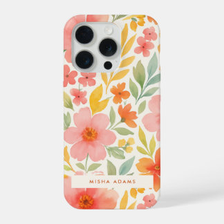 Bright Pattern Pink Orange Watercolor Floral  iPhone 15 Pro Case