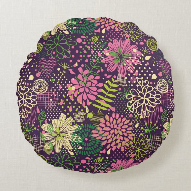 Bright pattern round pillow (Front)
