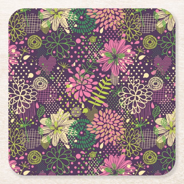Bright pattern square paper coaster (Front)