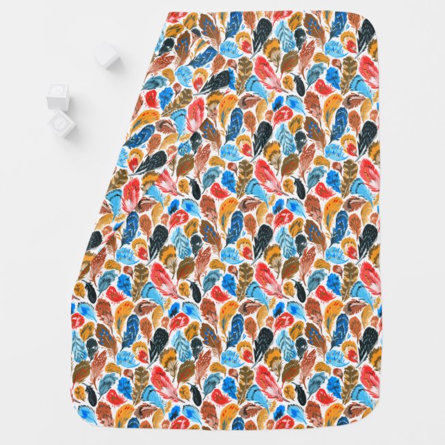 Bright pattern with bird feathers baby blanket (In Situ)