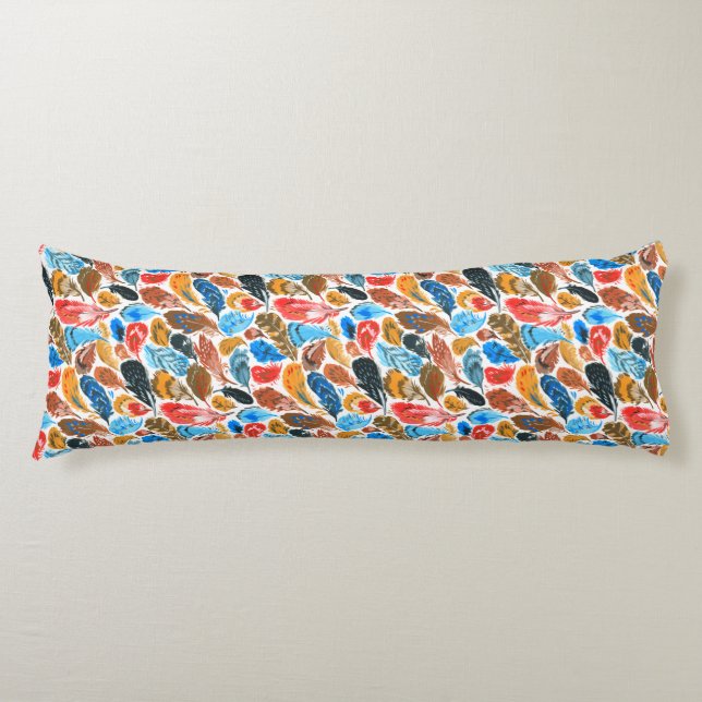 Bright pattern with bird feathers body pillow (Front)