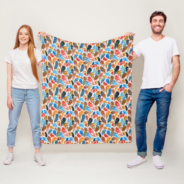 Bright pattern with bird feathers fleece blanket (In Situ)