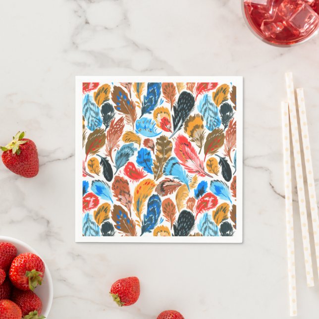 Bright pattern with bird feathers napkins (Insitu)