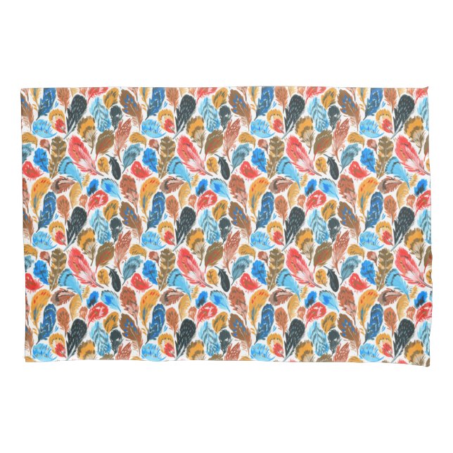 Bright pattern with bird feathers pillow case (Front)
