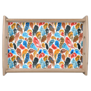 Bright pattern with bird feathers serving tray