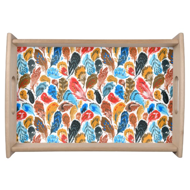 Bright pattern with bird feathers serving tray (Front)