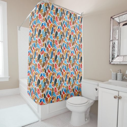 Bright pattern with bird feathers shower curtain