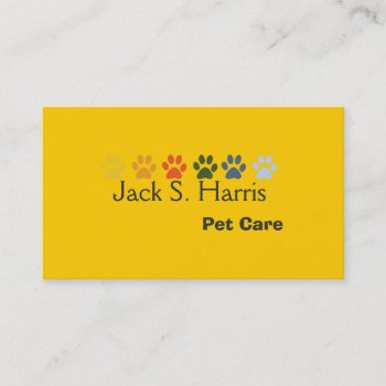Bright Paws Colorful Paw Prints Pet Care Business Card by 911business at Zazzle