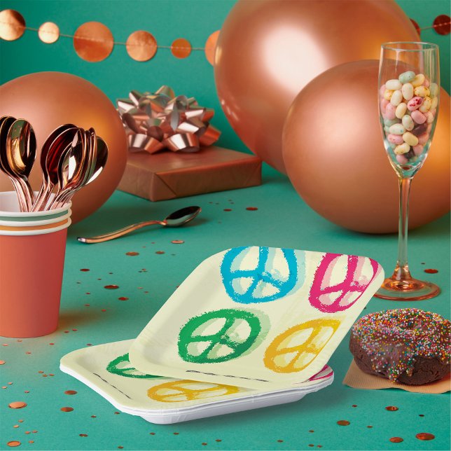 Bright Peace Symbols 1960s Inspired Paper Plates (Creator Uploaded)