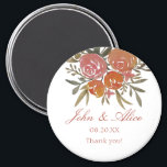 Bright Peach and Orange Floral Wedding Magnet<br><div class="desc">A part of the collection Bright Peach and Orange Floral featuring watercolour orange peonies and roses with botanical and eucalyptus greenery. An elegant and classic wedding magnet in orange,  tangerine,  peach floral theme.</div>