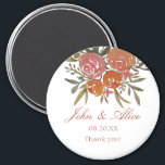 Bright Peach and Orange Floral Wedding Magnet<br><div class="desc">A part of the collection Bright Peach and Orange Floral featuring watercolour orange peonies and roses with botanical and eucalyptus greenery. An elegant and classic wedding magnet in orange,  tangerine,  peach floral theme.</div>