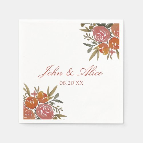 Bright Peach and Orange Floral Wedding Napkins